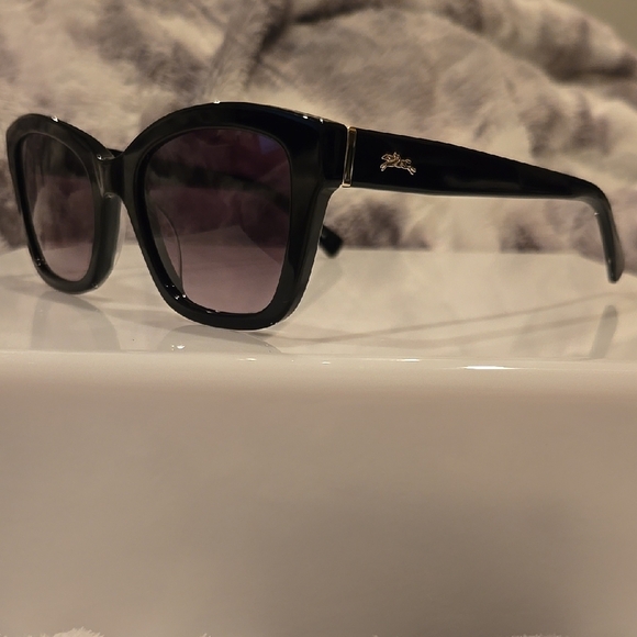 Longchamp Paris Black and Gold Sunglasses with Cat-Eye Style Brand New In Case - Picture 2 of 16